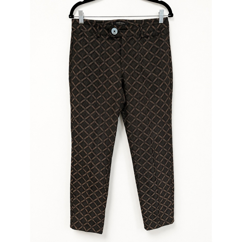 Nanette Lepore Trousers Womens 6 Black Gold Geometric Diamond Ankle Pants Chic